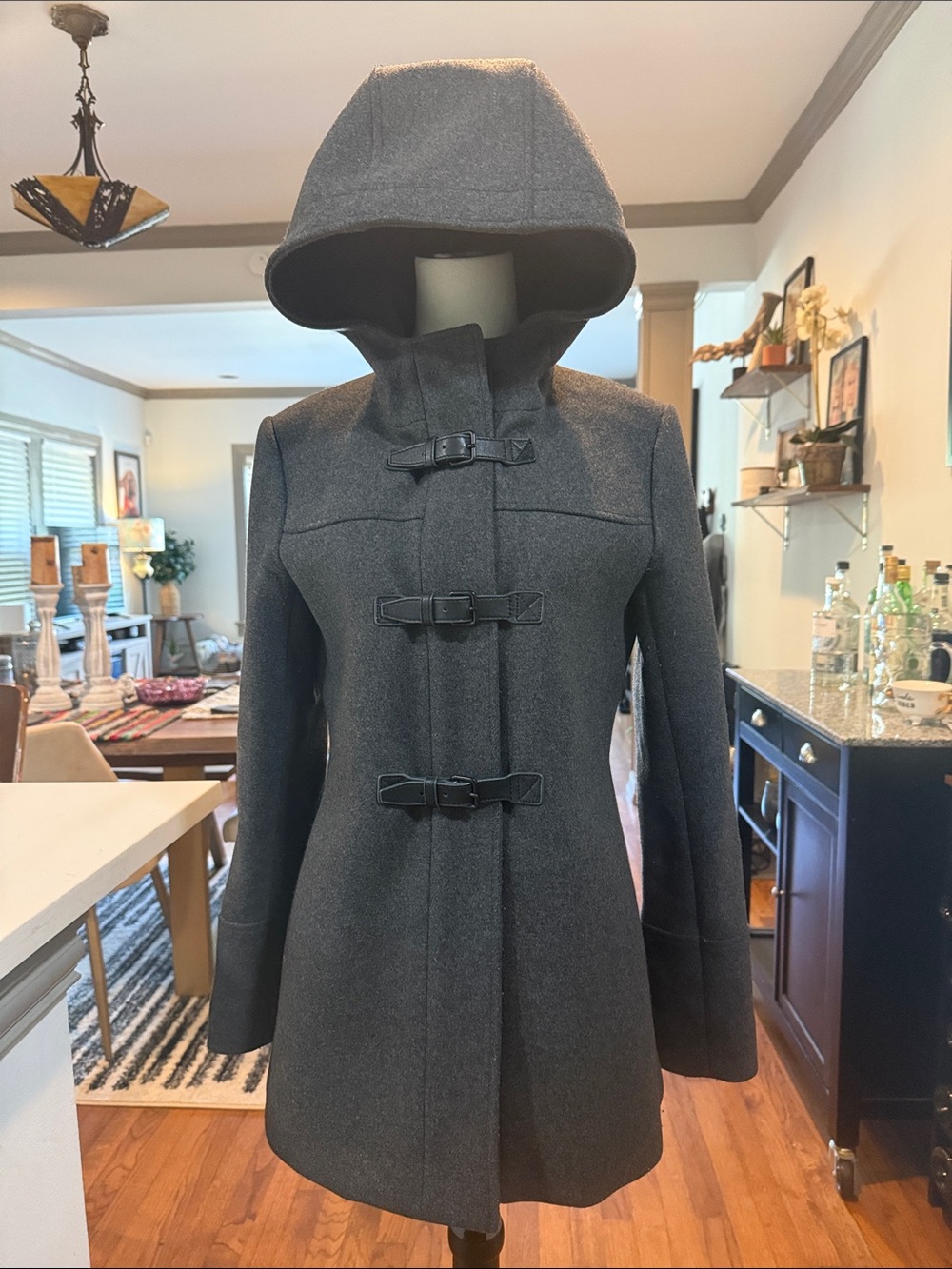 Theory Hooded Toggle Pea Coat in Dark Gray